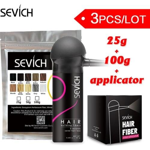Sevich 100g 3pcs/lot keratin hair building fiber powder spray for hair loss thin to thicken concealer black regrow full unsex