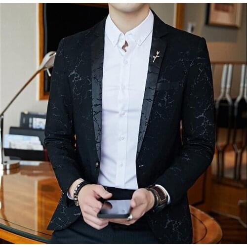 Casual Blazer Men Fashion Slim Fit Suit Jacket Skinny Tuxedo Floral Jacquard Shawl Lapel Costume Wedding Party Prom Mens Blazers
