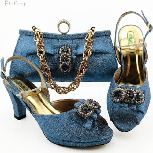 Prsonality Style New Design African Women Shoes and Bag Set Italian Slingbacks Sandals with Sky Blue