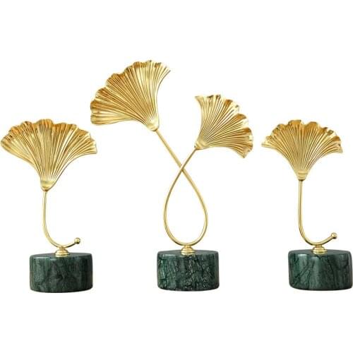 LUXURY GOLD GINKGO BILOBA ORNAMENT HOME DESKTOP COPPER CRAFTS DECORATION OFFICE FLOWER PLANT FIGURINES ACCESSORIES R1509