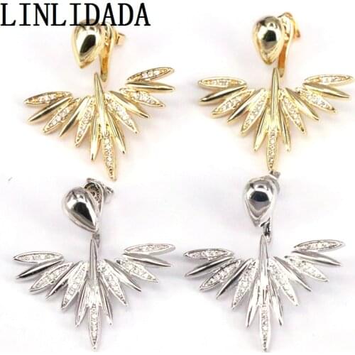 5Pairs New Fashion for Women Wedding Party Jewelry Cubic Zirconia Feather Stud Earrings CZ Stone Earrings