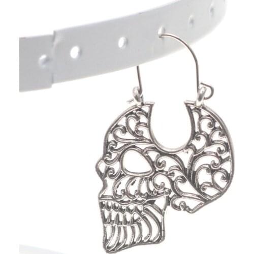 Floral Earrings Hollow Skull Head Cool Punk Fashion Vintage Alloy Women Jewelry Charms Decoration Gifts