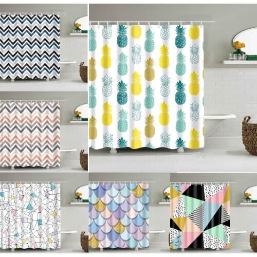 Home Decor Geometric Stripes Wave Bathroom Shower Curtains Waterproof Polyester Fabric Bath Curtains for Bathroom with Hooks