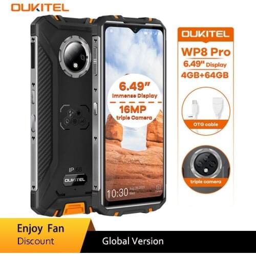 OUKITEL WP8 Pro IP68 Rugged Smartphone Android 10 4GB 64GB 5000mAh 16MP Triple Camera NFC 6.49 Inch Fall Mobile Phone Waterproof