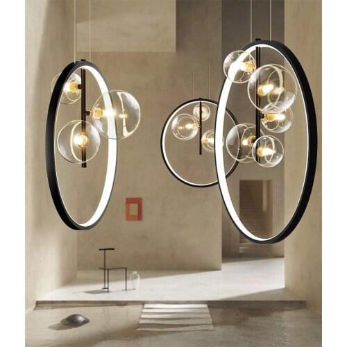 Modern Hanging Light Metal Black Bright Round Ring Pendant Light for Bar Dining room Study Entrance Bedside Suspension lighting