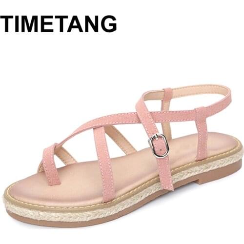 TIMETANG Roman Sandals Summer Women flat Sandals 2021 new Korean version wild Retro Cross Straps Sandals Woman Beach ShoesE794