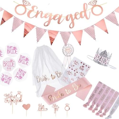 Bachelor Party Rose Gold Pull Flag Wedding Party Bride White Veil Decoration Rose Gold Shoulder Strap Bride To Be Cake Flag