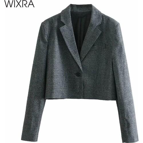 Wixra Womens Plaid Blazer 2021 Spring Single Button Office Lady Full Sleeve OL Style Chic Outfit Coats