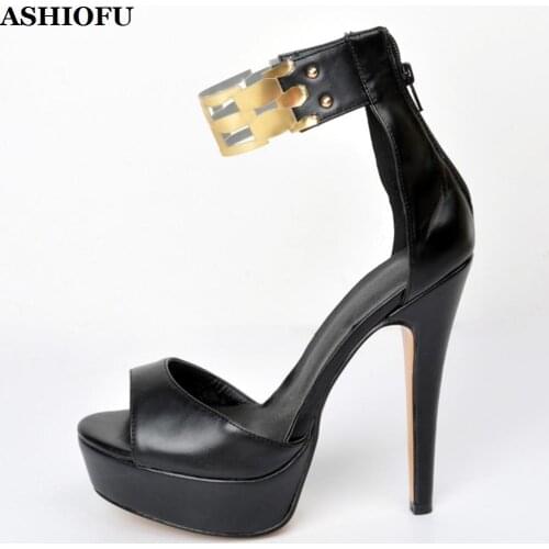 ASHIOFU Handmade Ladies Stiletto High Heel Sandals Ankle Strap Open-toe Party Summer Shoes Platform Sexy Evening Fashion Sandals