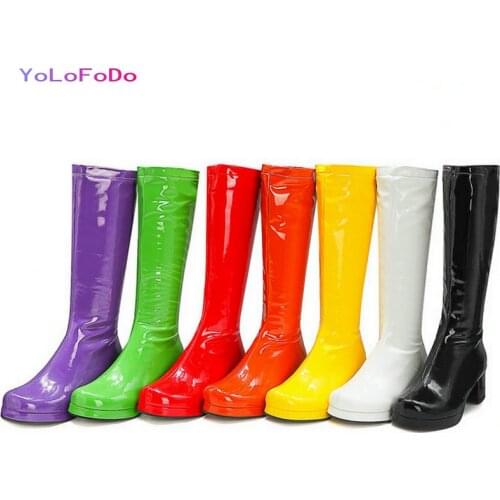 2021 patent PU leather women knee high boots candy color ladies square heel boots autumn winter womans shoes plus size 34-45
