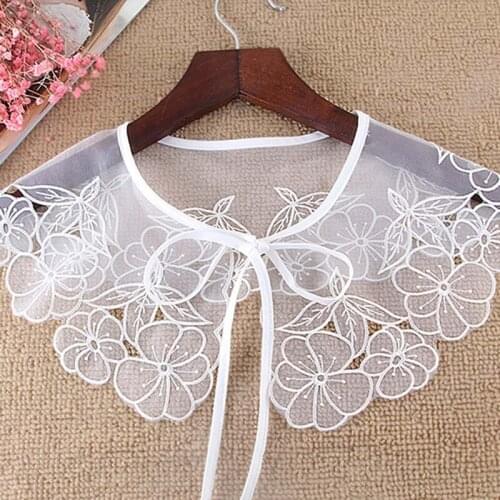 Women Detachable Chiffon Collar Hollow Dot Embroidery Fake Collar Daffodil Round Flower Tip Petal Edge Section Fake Tie