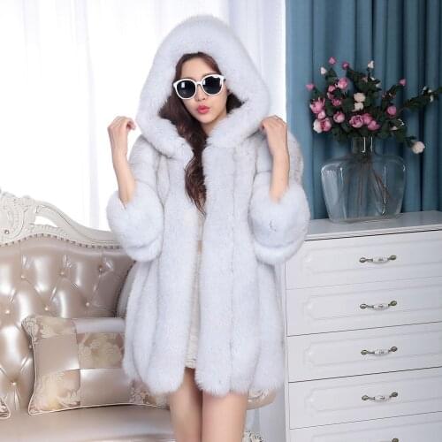 2019 womens whole skin fox fur coat long outerwear jacket coats hooded long sleeves overcoats winter warmful clothing