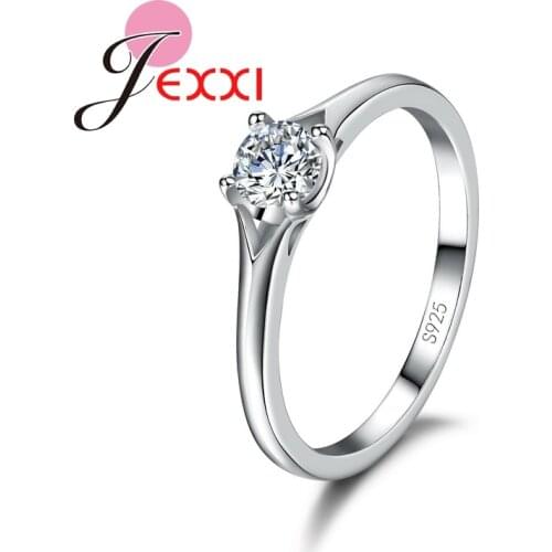 Simple Design Women/Girls Charm Wedding Ring With Cubic Zircon Crystal 925 Sterling Silver Party Accessories For Females