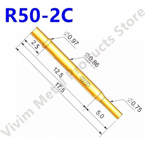 100/Pack R50-2C NEW Hardware Accessories Metal Spring Probe Length 17.5mm Gold Tool Electronic Test Probe tubes