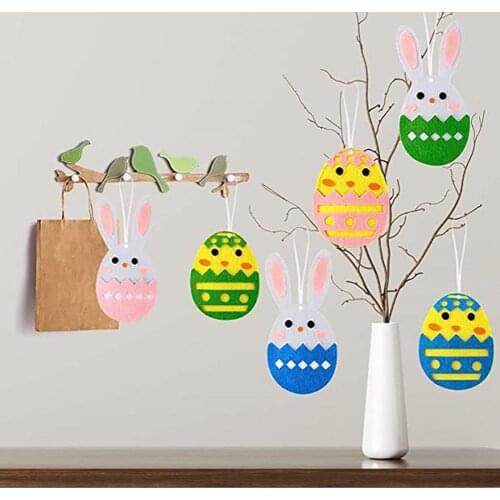24Pcs/Set Easter Hanging Pendants Cute DIY Egg Shaped Easter Bunny Chick Hanging Felt Ornaments Set for Home