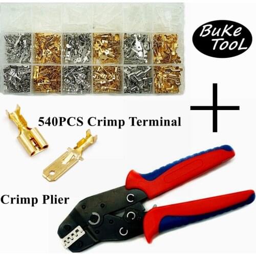 540Pcs/Box 2.8 4.8 6.3MM Male and Female Spade Crimp Terminals Kit Crimping Pliers Set Crimping Tool 0.5-2.5mm2 AWG20-13