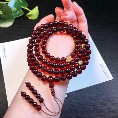 6.2mm Natural Red Blood Amber Bracelet Women Men Stretch Crystal 108 Prayer Beads Charm Fashion Bracelet Jewelry Certificate