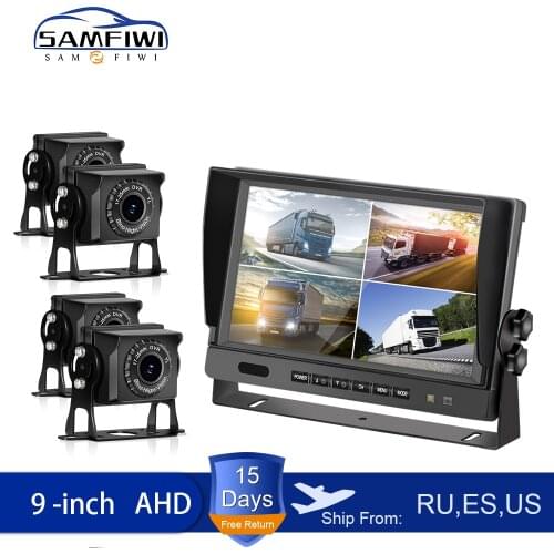 AHD Car Monitor 9 inch 4ch/4 Split DVR Recorder Car Screen and Rear View Camera LCD Display Recorder for Truck RV