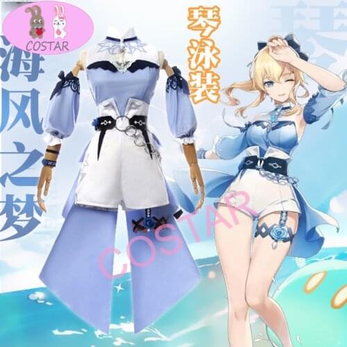 Anime! Genshin Impact Jean Knight Head Dream Of Sea Breeze Summer Dress Uniform Cosplay Costume Role Play Party Suit Women NEW