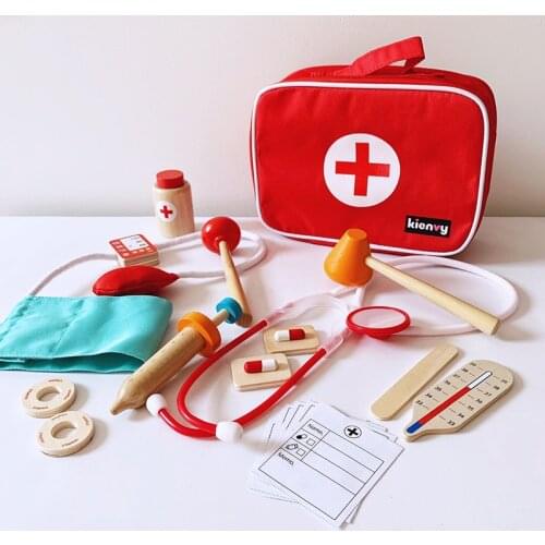 Wooden Pretend Play Doctor Educationa Toys for Children Medical Simulation Medicine Chest Set for Kids Interest Development