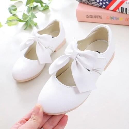White Flower Childrens Princess Leather Shoes For Big Kids Girls Fashion Dance Dress Shoes New 2021 4 5 6 7 8 9 10 12 Years Old