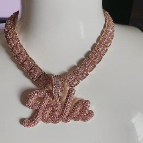 New Design Baguettes Chain Two Tone Name Plate Necklace Micro Paved CZ Customized Initial Jewelry,Ins Ice Out