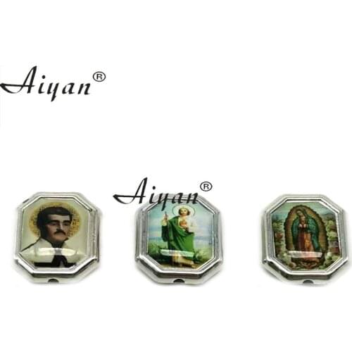 50 Pieces Religious Rectanglel Two-Sided Drop Oil Ccb Jesus Maria And Father Straight Hole Can Handmade DIY