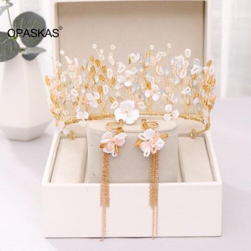 Exquisite Luxury Pearl Crystal Crown with Earrings for Girls Wedding Hair Accessories Bridal Hairwear Princess Jewelry PT