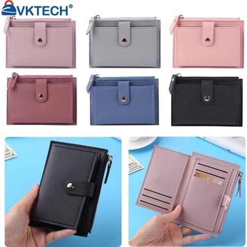 Women Fashion Solid Color Credit Card ID Card Multi-slot Card Holder Ladies Casual PU Leather Mini Coin Purse Wallet Case Pocket