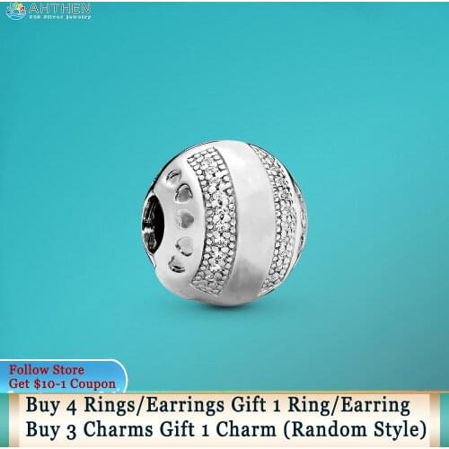 Ahthen 925 Sterling Silver Beads Silver Round Clip Charms fit Original Pandora Bracelets for Women Jewelry Making Birthday Gift