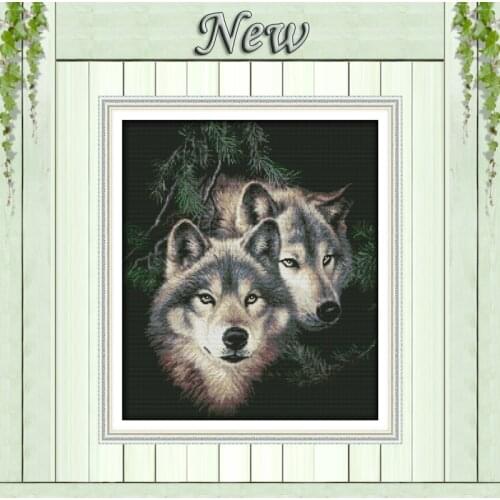 Forest Two wolves couple decor painting counted printed on canvas DMC 14CT 11CT DIY Cross Stitch Embroidery kits Needlework Sets