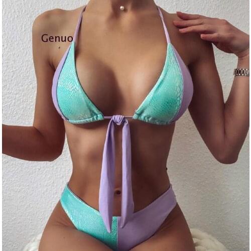 Summer Swimsuit Hot Style 2021 Women Sexy Stitching Hot Stamping Two-Color Bikini Split Swimsuit Ladies Triangle Swimwear