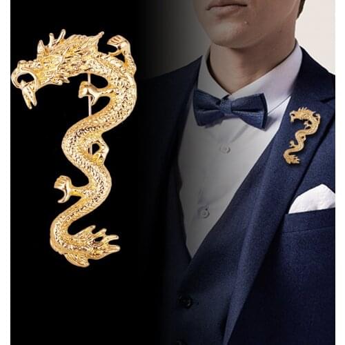 Retro Animal Dragon Brooch Metal Mens Suit Shirt Lapel Pins and Brooches Corsage Badge Fashion Jewelry Clothing Accessories