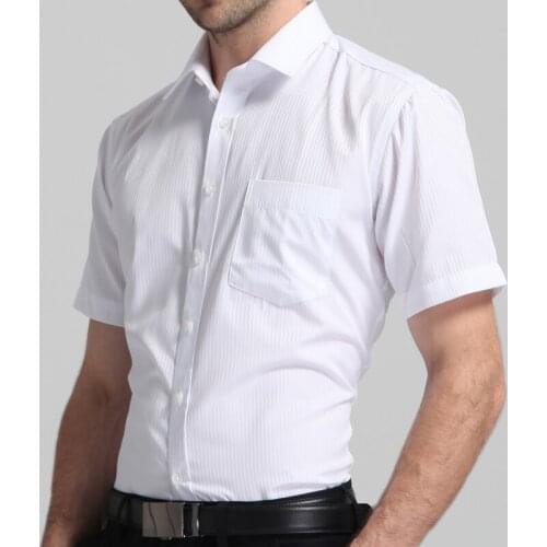 Formal Business Shirts Work Office Basic Dress Mens Regular-Fit Summer Short Sleeve Solid Classic Shirt Single Patch Pocket