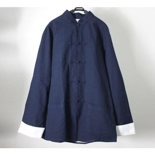 Top quality navy blue Male cotton jacket tang suits men martial arts Tops kung fu tai chi uniforms clothes Spring&Autumn