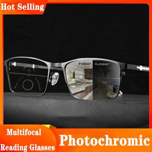 Intelligent Photochromic multi-Functional Reading Glasses Progressive Multifocal Men Women Half-Frame Anti-blue light Eyeglasses