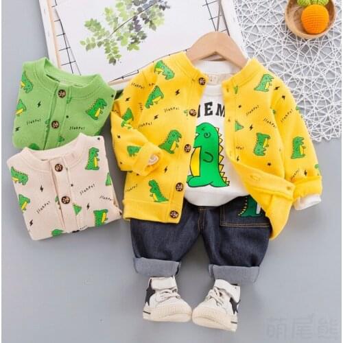 Baby girls clothes baby suits boys spring autumn children clothing set infant infant cotton Cartoon dinosaur jacket jeans 3 pcs