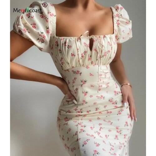 Short Sleeve Dress Floral Vintage Gothic Maxi Midi Boho For Women Party Elegant Casual Yellow Robe Fleurie Tank 2021Fashion Sexy