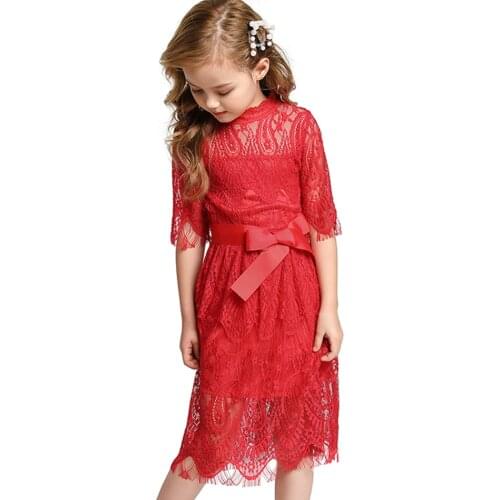 Little Girls Flower Embroidery Dress Kids Lace Half Sleeve Gowns Formal Princess Dress for Kids Party Children Lace Clothing