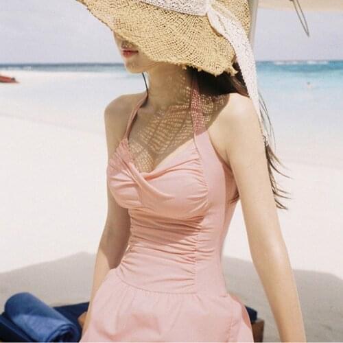 Hot Womens Swimsuit conservative, sexy, high elasticity, open back, high waist solid Slling Triangle Conservative Swimwear