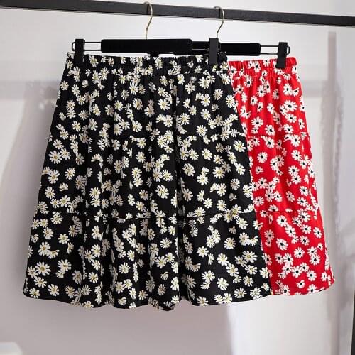Plus Size Skirt Womens Floral Print Skirt Summer Skirt Small Daisy Floral Fishtail Pleated Skirt Harajuku Cute Sweet Girls 6XL