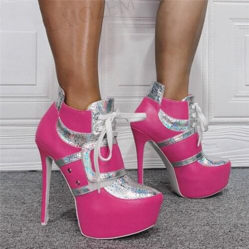 SEIIHEM Women Ankle Platform Boots Colorful High Heels Short Booties Unisex Casual Shoes Woman Botas Large Size 41 42 44 47 52