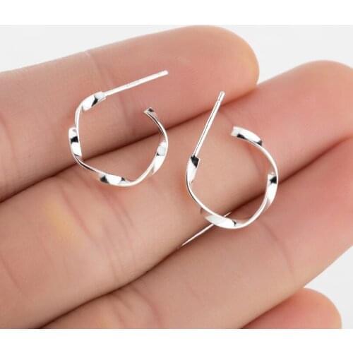 Shuangshuo 925 Sterling Silver Earrings Minimalism Geometric Curve Stud Earrings Fashion Jewelry for Women Girls Party Gift