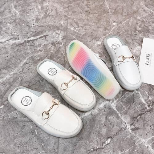 Womens Autumn Lazy Toe-covered Shoes Leisure Home Slippers Women Mules Shoes Female Flat Slides Ladies Flip Flops