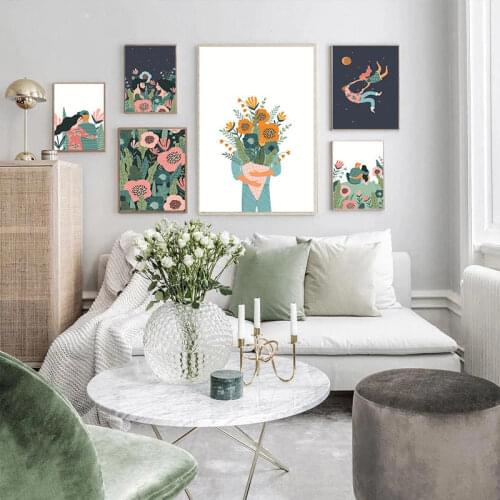 Nordic Couple Lover Poster and Prints Flowers PastoralI Canvas Painting Wall Art Modular Pictures for Home Decor