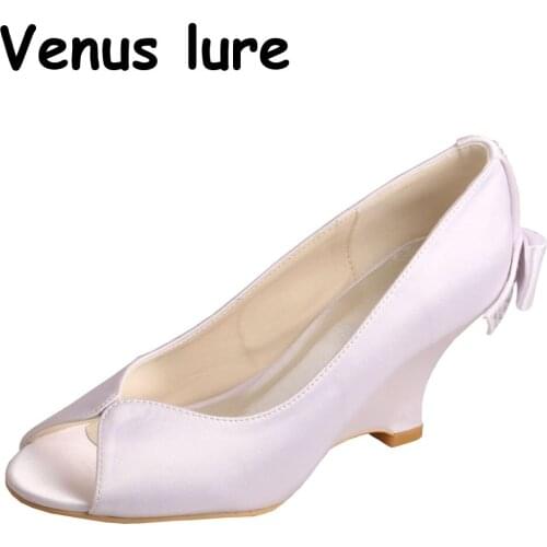 Ladies Shoes Size 3 Party Wear Wedge Heel Open Toe Bride White Shoes with Bows