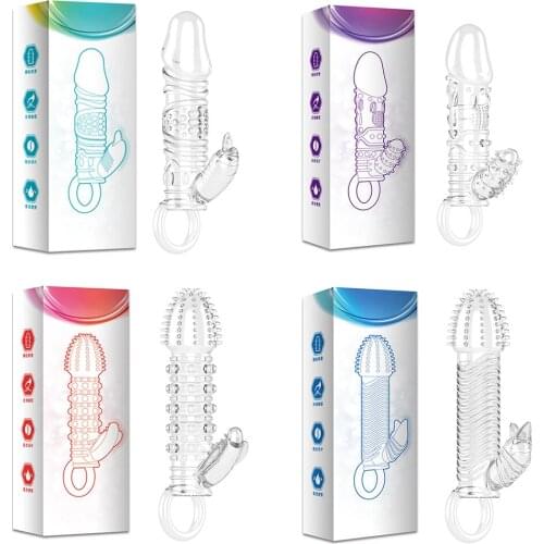 Vibrating Penis Extender Sleeve For Men Penis Enlargement Condom Delay Ejaculation Cock Rings Reusable Condoms Sex Toys For Men