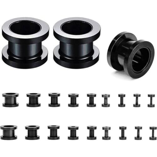 JUNLOWPY Plug and Tunnels Stainless Steel Screw Silver Black Ear Expander Gauges Body Piercing Jewelry Ear Stretchers 1.6-25mm