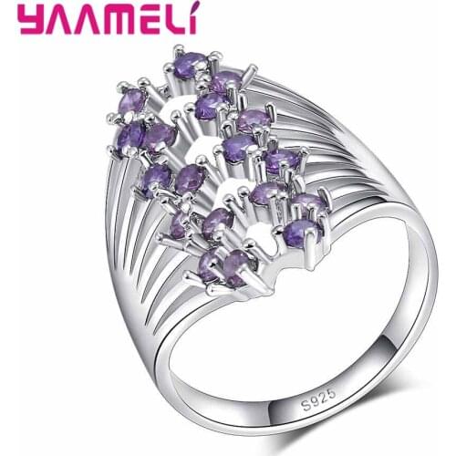 Vintage Sparkling Design Purple Ring for OL 925 Sterling Silver Bridal Wedding Party Accessories Women Luxury Jewelry