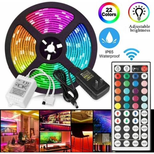 Waterproof Flexible RGB LED Strip Lights 5M 300LEDs Tape 5050 with 44Key Remote Control 220V 110V for Home Livingroom Decoration